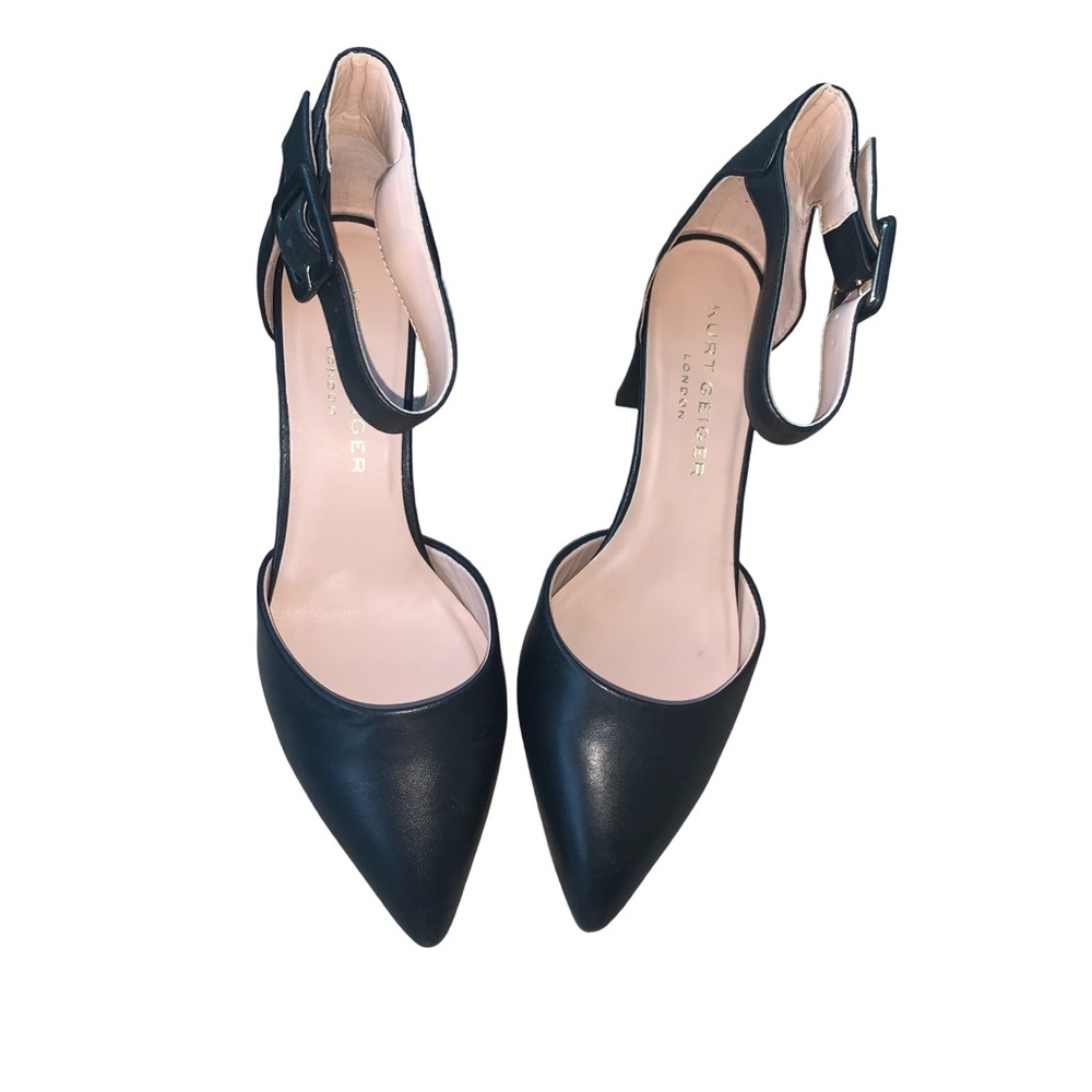 Kurt Geiger Black Pointed Toe Ankle Strap Heels Size 38.5